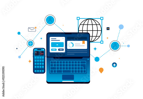 Laptop, smartphone and digital networking.