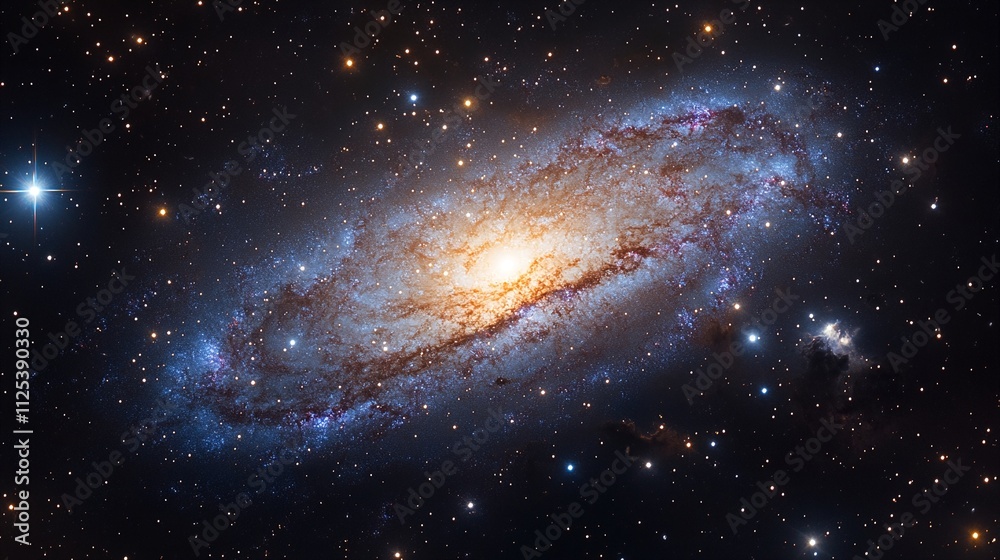 Fototapeta premium Telescope capturing the vibrant swirling arms of a distant galaxy.