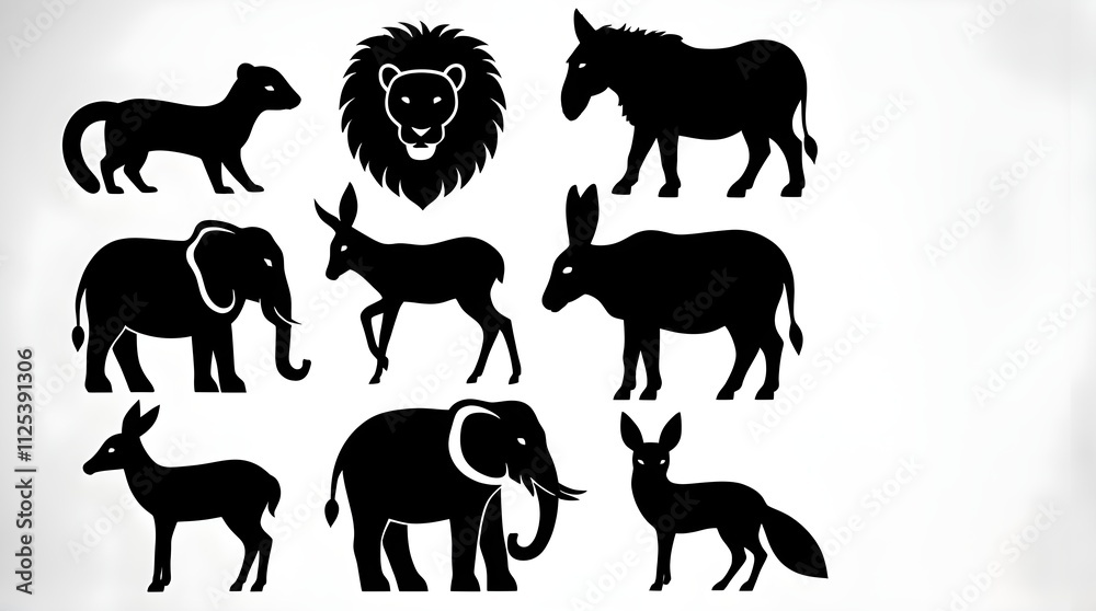 Naklejka premium black silhouettes of various animals featuring mammals and birds, ideal for eco-friendly, nature, and wildlife conservation projects