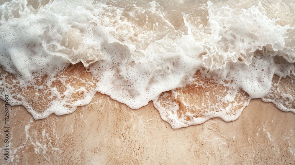 Soft waves roll gracefully onto the shore, blending with the warm tone of Mocha sand and creating a tranquil atmosphere on a bright morning by the ocean Soft waves roll gracefully onto the shore, blending with the warm tone of Mocha sand and creating a tranquil atmosphere on a bright morning by the ocean