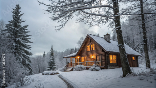 Cozy Log Cabin in a Snowy Winter Wonderland