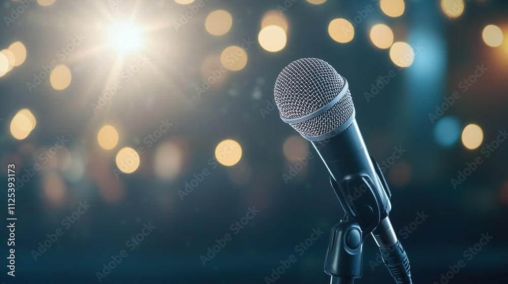 Professional Microphone with Bokeh Lights Background Professional Microphone with Bokeh Lights Background