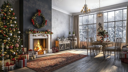 Christmas design space wallpaper. christmas wallpaper. Ultra realistic. Photorealistic