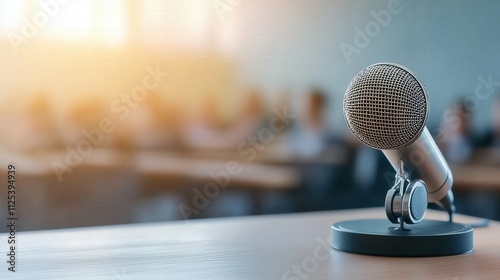 Professional Microphone on Stand in Conference Room Setting