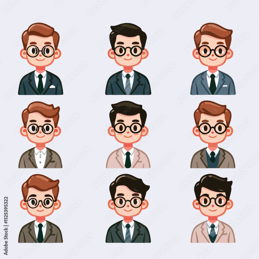 Vector collection of a young businessman with cute and flat designs Vector collection of a young businessman with cute and flat designs