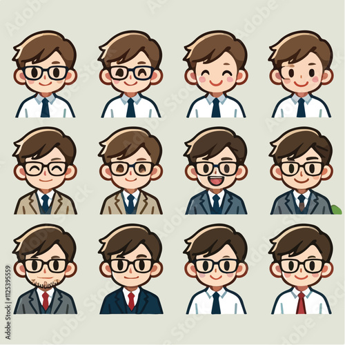 Vector collection of a young businessman with confidence