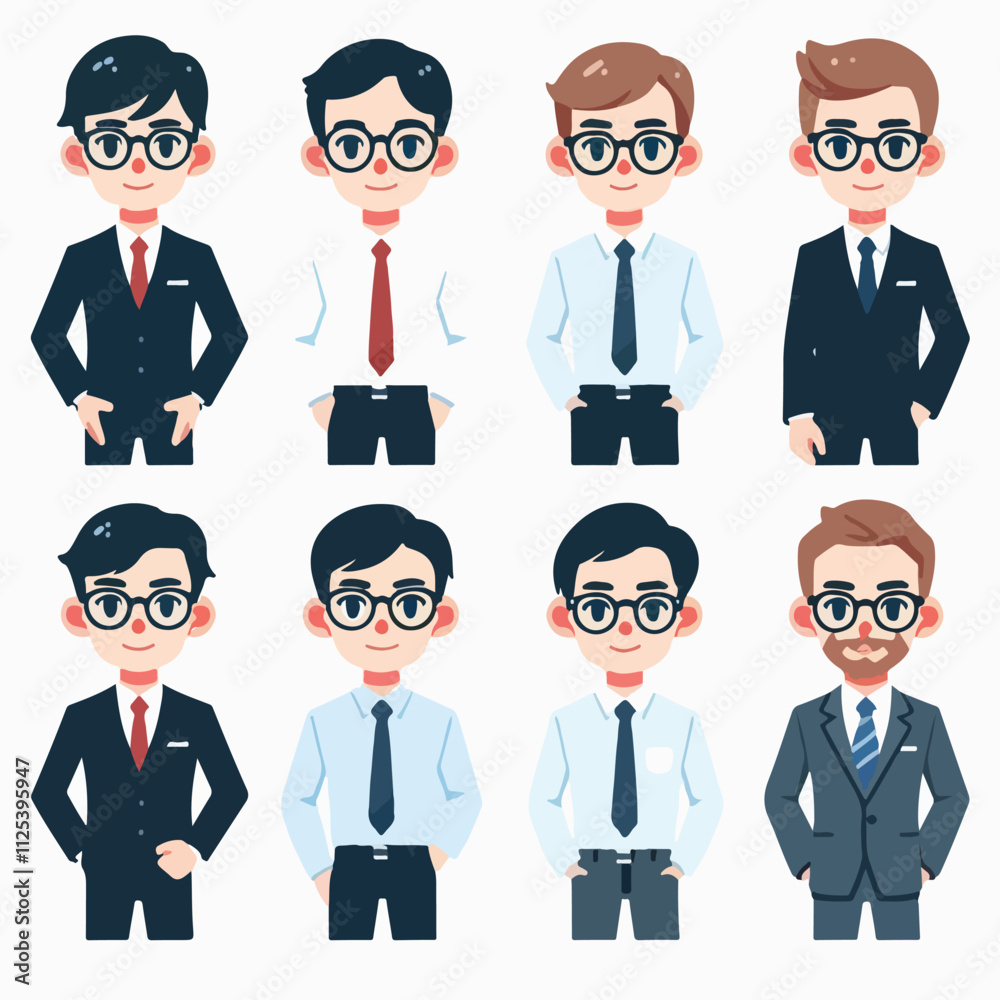 Vector collection of a young businessman with confidence