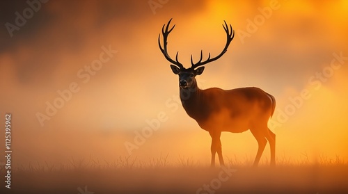 Golden Hour Majestic Deer in Mystical Forest with Fog and Rich Tones