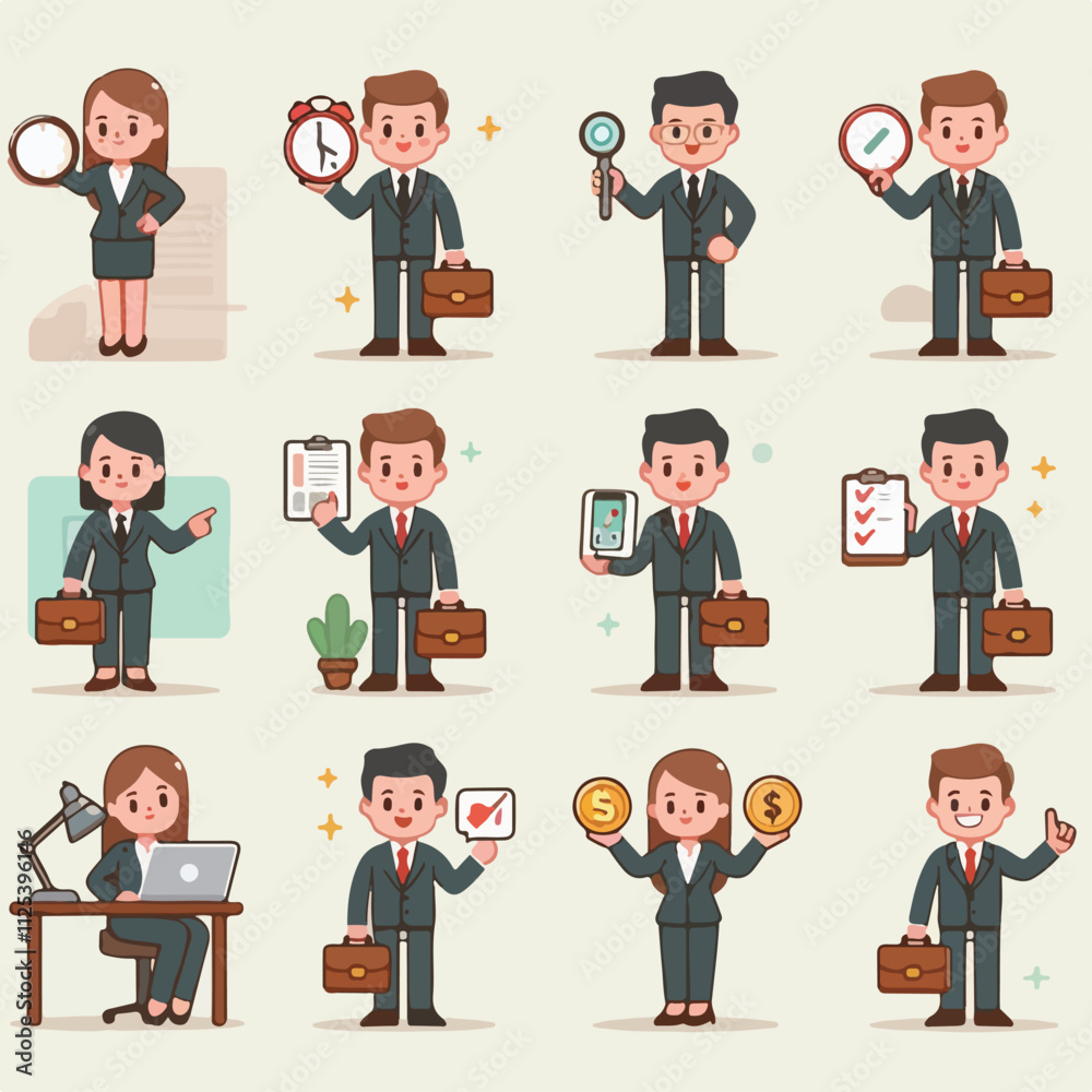 Vector collection of a young businessman with confidence Vector collection of a young businessman with confidence
