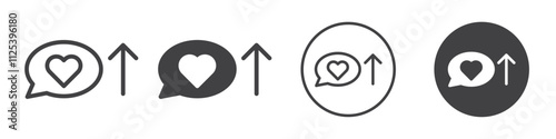 Speech bubble with heart and upward arrow icon Simple outline vector logo