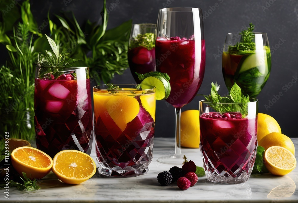 stylish display vibrant drinks elegant cup arrangement featuring eye catching colors unique glassware designs, beverage, cocktail, refreshment, presentation stylish display vibrant drinks elegant cup arrangement featuring eye catching colors unique glassware designs, beverage, cocktail, refreshment, presentation