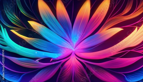 Neon Bloom: Vibrant, surreal flower with glowing petals in a spectrum of neon colors. A captivating digital art piece.
