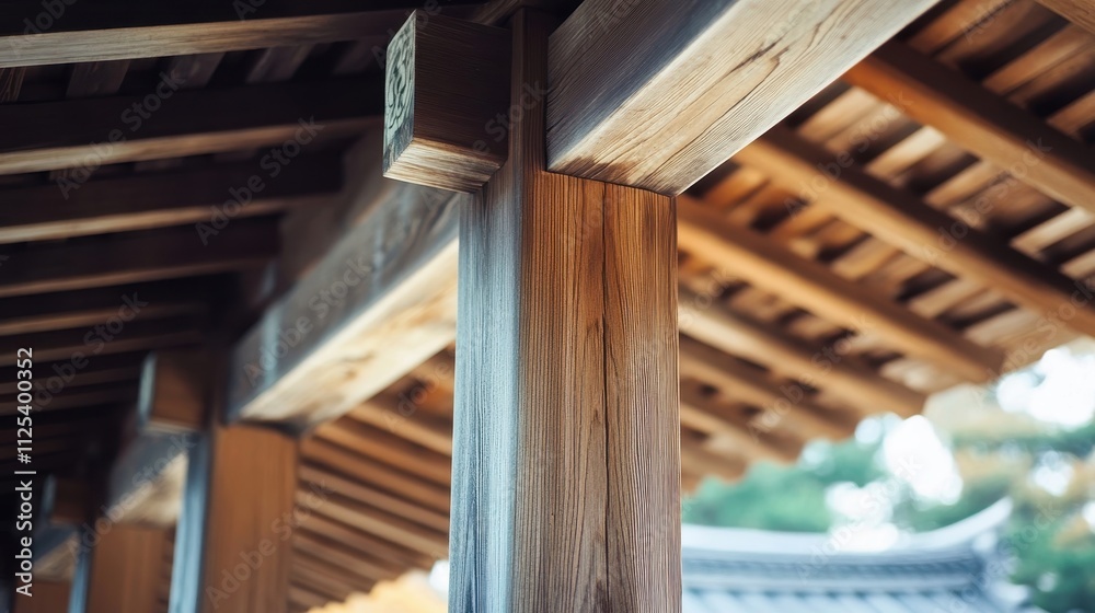 Close-Up of Wooden Beams in a Traditional Architecture Close-Up of Wooden Beams in a Traditional Architecture