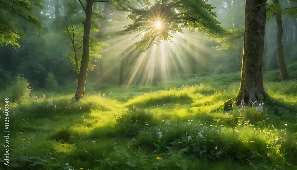 Obraz premium morning in the forest beautiful natural beground