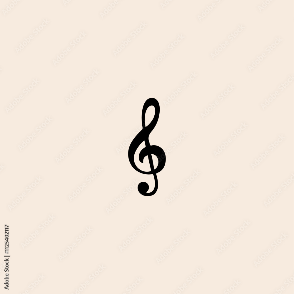 Vector illustration black treble clef isolated on white background. Music key. Musical symbol flat vector design.