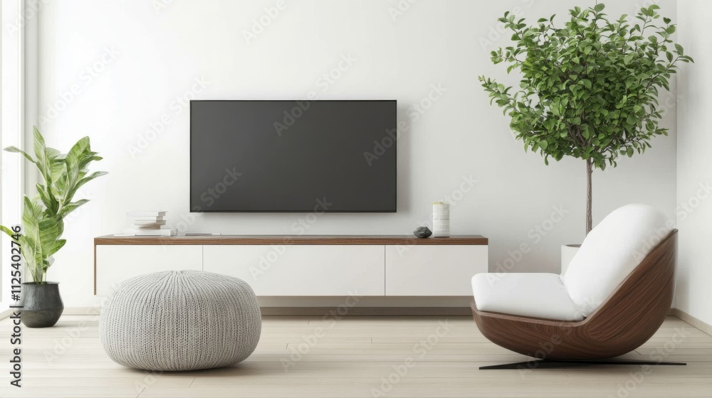 Modern interior showcasing TV installation and artwork.
