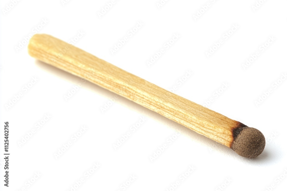 Lone Matchstick: Isolated Wooden Stick on a Pristine White Background Lone Matchstick: Isolated Wooden Stick on a Pristine White Background