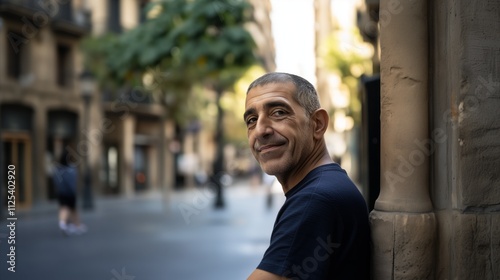 Man is standing in front of a building