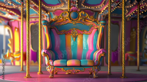 Carnival delight of a colorful carousel chair. 3d render. Carnival. Illustration