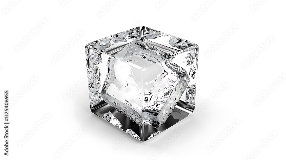 One crystal clear ice cube isolated on white background One crystal clear ice cube isolated on white background