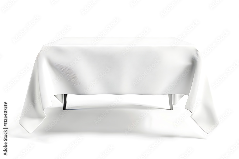Table with white tablecloth on a white background Table with white tablecloth on a white background