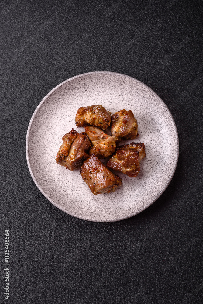 Delicious grilled chicken, turkey or pork skewers with salt, spices and herbs Delicious grilled chicken, turkey or pork skewers with salt, spices and herbs