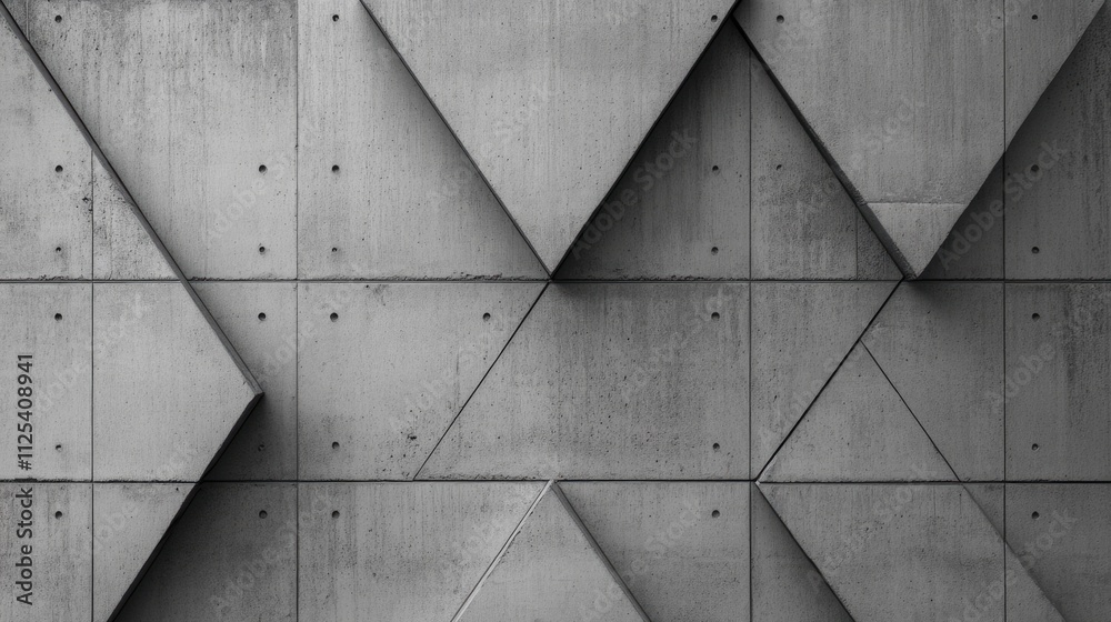 Modern Abstract Grey Geometric Triangles on Concrete Wall with Deep Shadows