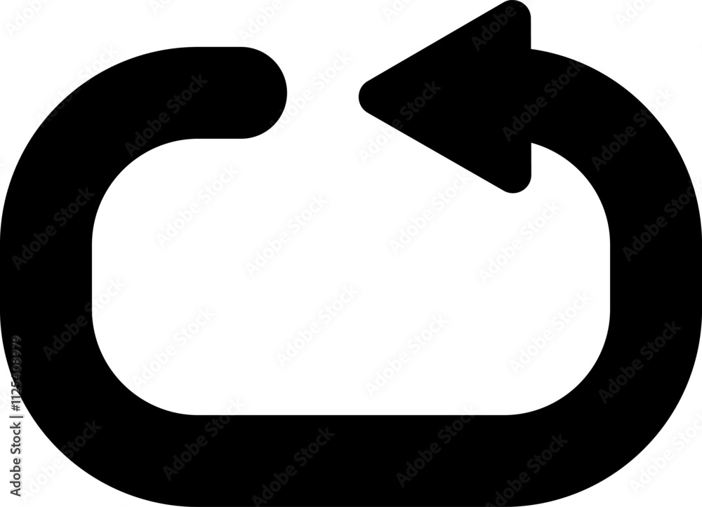 Black undo arrow creating a circular shape, representing concepts of repetition, updating, and returning, set against a clean white background for a modern, minimalistic look Black undo arrow creating a circular shape, representing concepts of repetition, updating, and returning, set against a clean white background for a modern, minimalistic look