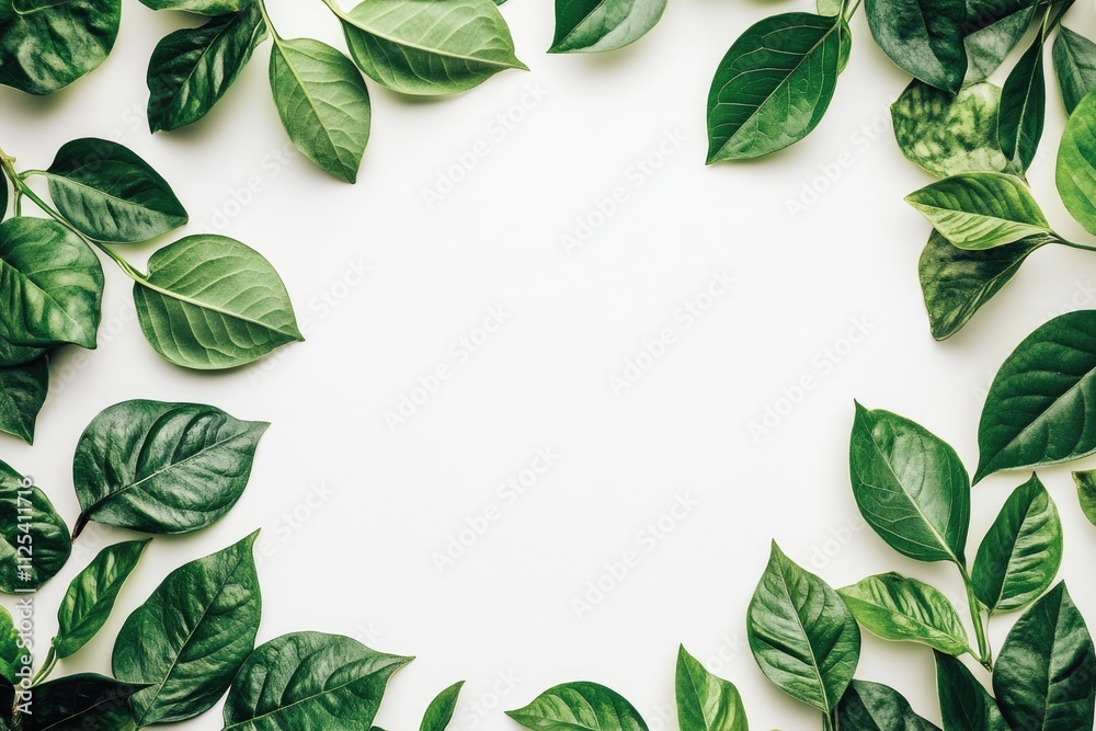 Vibrant Green Leaf Border: Nature's Touch on a Bright White Canvas Vibrant Green Leaf Border: Nature's Touch on a Bright White Canvas