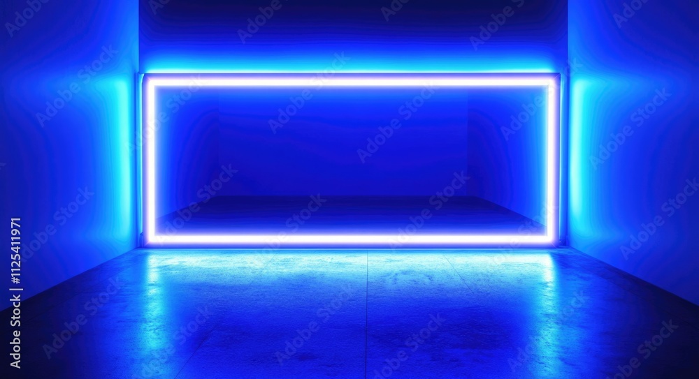 Obraz premium Chic Blue Neon Glow Frame. Modern Illumination for Cinematic and CafÃ© Atmospheres