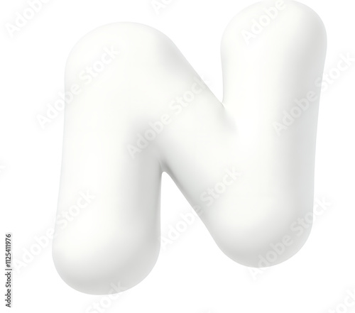 A 3D white bubble font featuring the letter N from the English alphabet in PNG image format._00001_