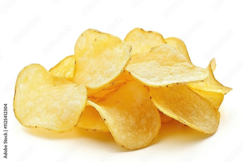 Crunchy Potato Chips Piled on White Background - Delicious Snack Isolated for Food Photography Crunchy Potato Chips Piled on White Background - Delicious Snack Isolated for Food Photography