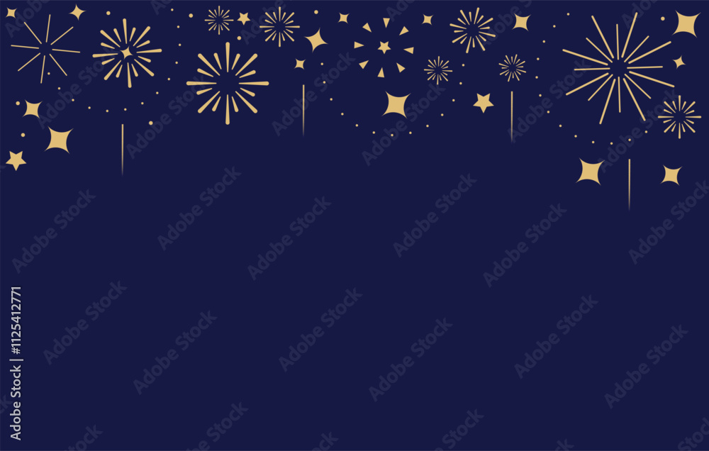 Golden firework and stars on the dark blue background. New Year, festival, holidays concept. Vector illustration. Golden firework and stars on the dark blue background. New Year, festival, holidays concept. Vector illustration.