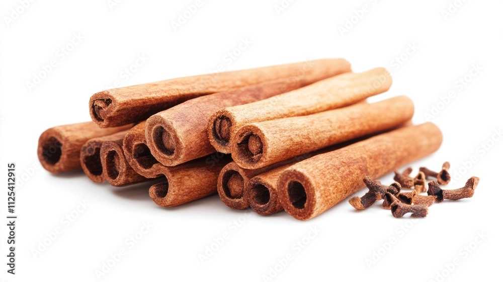 Aromatic Cinnamon Sticks Isolated on Clean White Background - Perfect for Culinary Creations Aromatic Cinnamon Sticks Isolated on Clean White Background - Perfect for Culinary Creations