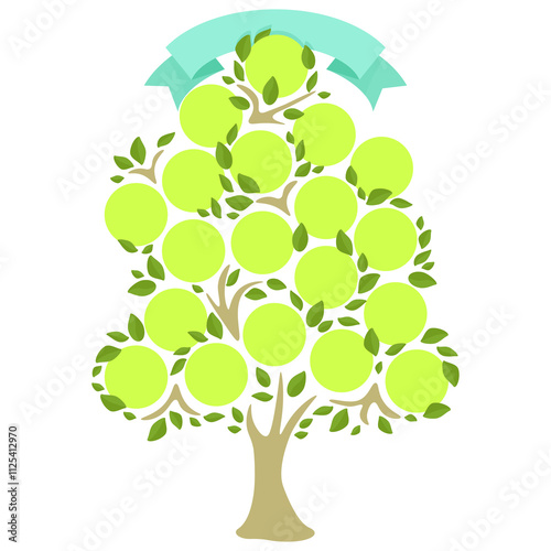 Green genealogical family tree with leaves and cells for writing names of family members