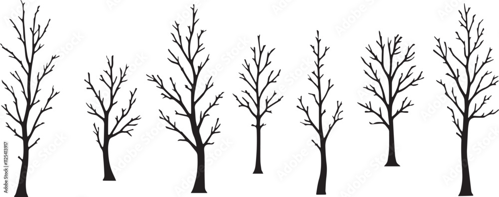 Fototapeta premium Silhouette simple vector of a Row of Tall Trees set