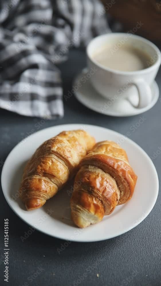 Croissant sweet french toast fresh tasty food dish delicious gourmet food background on the table rustic food top view copy space