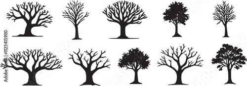 Silhouette simple  vector of a Row of Tall Trees set