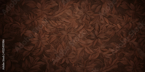 Ornamental dark brown choco wallpaper background. Abstract old mocha cocoa vintage color wallpaper. Rusty floral ornament wall. Close up texture