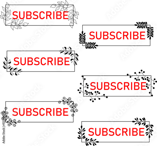 White subscribe button with floral elements. Vector.