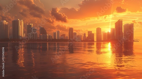 the skyline of miami during sunset, florida