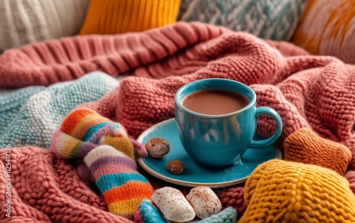 Cozy Autumnal Hot Chocolate with Knitted Blanket