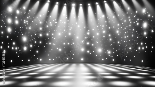 Abstract Light Show Room Studio with Three-Dimensional Elements in Monochrome Illustration