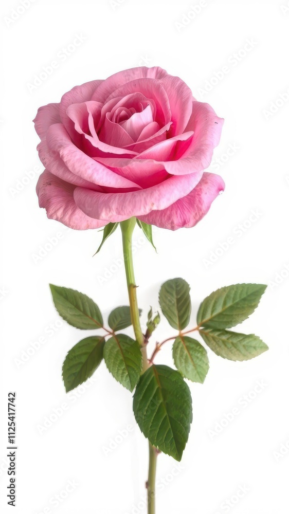 Fototapeta premium Gorgeous pink rose flower isolated on a clean white background, white