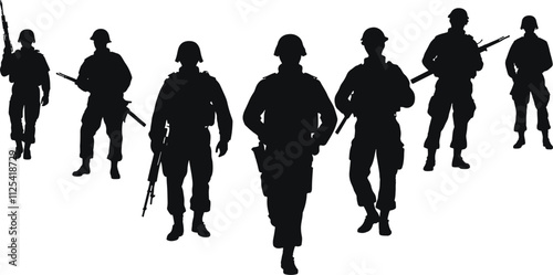 silhouette soldier with gun in action  black filled vector