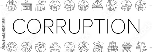 corruption money business cash icons set vector. bribery hand, deal payment, anti, pay crime, businessman bribe, give illegal finance corruption money business cash black contour illustrations