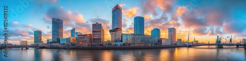 Essen's Skyline: A Beautiful German City Bathed in Sunset with Architectural Marvels Against a Blue Sky