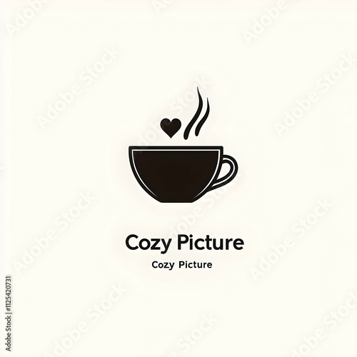 Logo design for "Cozy Picture" coffee shop with steam rising in an abstract heart shape.