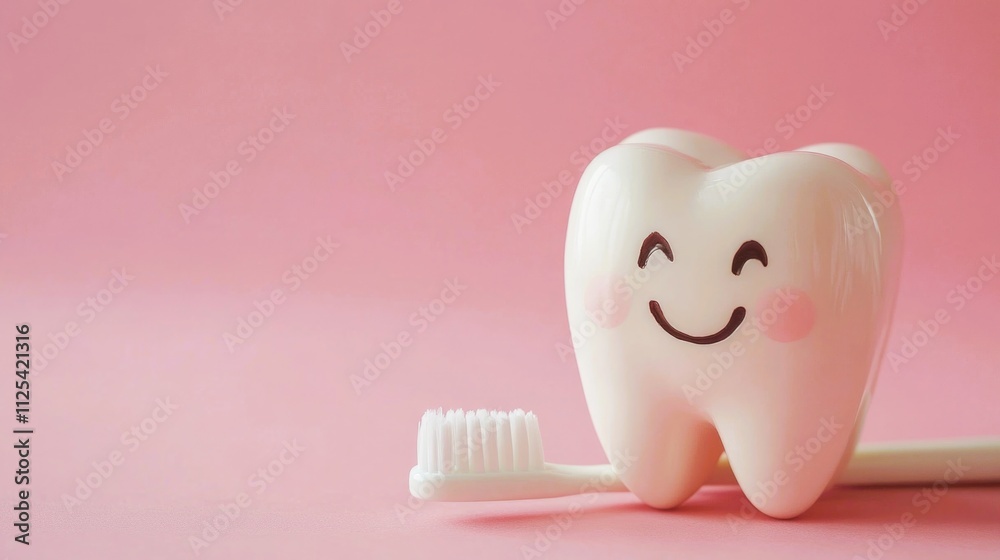 Mock-up healthy white tooth, toothbrush on pink background. The concept of dental clinic, dentistry, healthcare, oral care. Oral hygiene, professional teeth cleaning Mock-up healthy white tooth, toothbrush on pink background. The concept of dental clinic, dentistry, healthcare, oral care. Oral hygiene, professional teeth cleaning