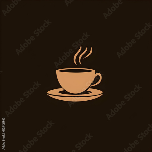 Minimalistic brown coffee cup logo, using simple shapes and transparent background.